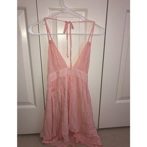 Pink halter mini dress